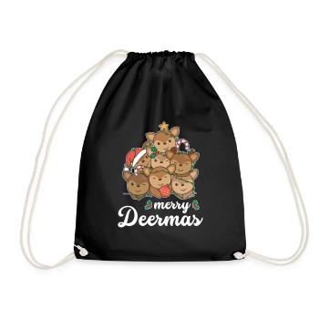 Merry Deermas Pun Deer Christmas - Drawstring Bag - black - Front