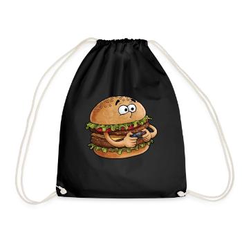 Funny Fast Food Gaming Pizza Gamer Gamer Gaming - Drawstring Bag - black - Front