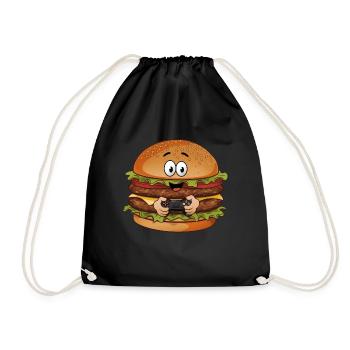 Funny Fast Food Gaming Pizza Gamer Gamer Gaming - Drawstring Bag - black - Front