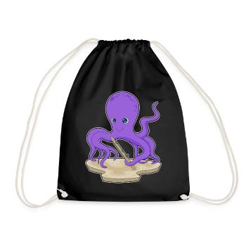 Octopus Musician Flute Music - Drawstring Bag - black - Front