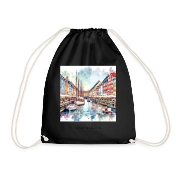 Nyhavn Copenhagen Scandinavia Denmark Summer - Drawstring Bag - black - Front