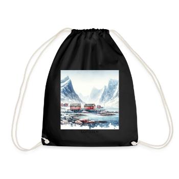 Lofoten Berge & Rorbuer Skandinavien Norwegen - Turnbeutel - Schwarz - Vorne