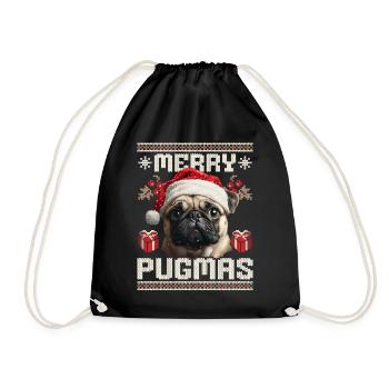 Merry Pugmas Pug in Ugly Christmas Style - Drawstring Bag - black - Front