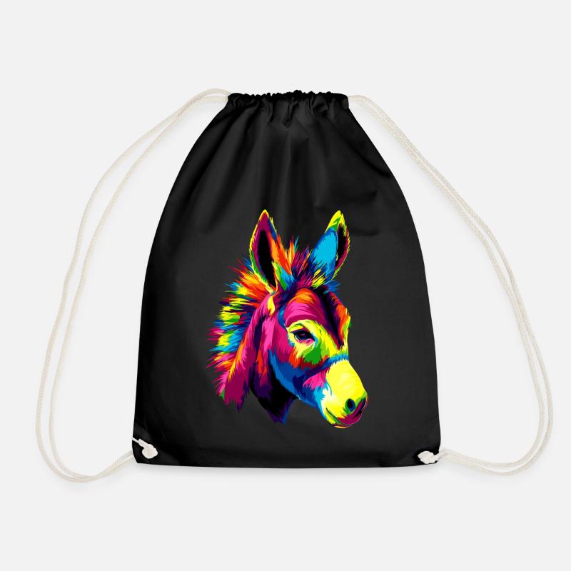 Esel in Bunt Popart Farben Hausesel Donkey Reiten - Turnbeutel - Schwarz
