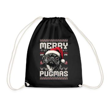 Lustiges Mops Merry Pugmas Ugly Christmas Design - Turnbeutel - Schwarz - Vorne