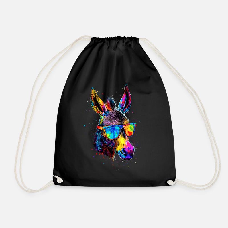 Esel in Bunt Popart Farben Hausesel Donkey Reiten - Turnbeutel - Schwarz