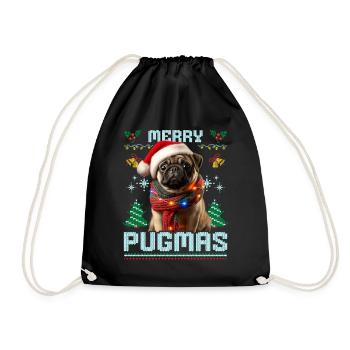 Merry Pugmas Pug Ugly Christmas Party Look - Drawstring Bag - black - Front