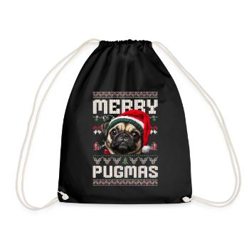 Ugly Christmas Sweater Merry Pugmas Mops - Turnbeutel - Schwarz - Vorne