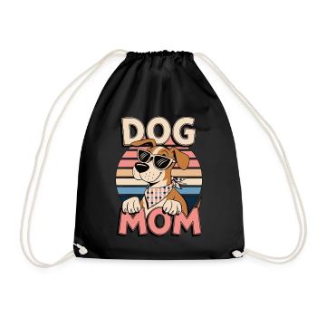 Retro Dog Mom Loving Dog Mom Desisign - Drawstring Bag - black - Front