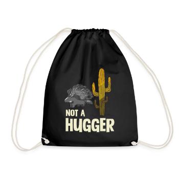 Porcupine Humor "Not A Hugger" Cactus - Drawstring Bag - black - Front