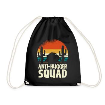 Anti-Hugger Squad Cactus Retro Desert Hedgehog - Drawstring Bag - black - Front