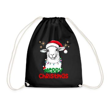 Weihnachten Schaf Weihnachtsmütze Lamm Lustig - Turnbeutel - Schwarz - Vorne