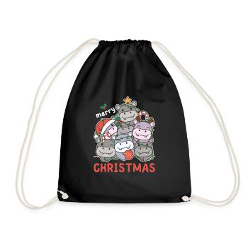 Hippopotame Arbre de Noël Joyeux Noël - Sac de sport léger - noir - Devant