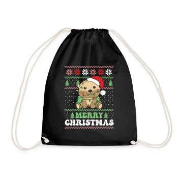 Joyeux Noël rétro moche Noël Loutre - Sac de sport léger - noir - Devant