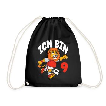 Funny Lion Football I'm 9 Children's Birthday - Drawstring Bag - black - Front