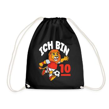 Funny Lion Football I'm 10 Children's Birthday - Drawstring Bag - black - Front