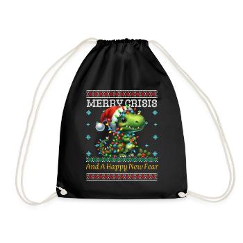 Ugly Christmas Dino Weihnachten Merry Crisis - Turnbeutel - Schwarz - Vorne