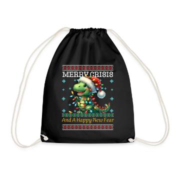 Merry Crisis Weihnachten Dino Ugly Christmas - Turnbeutel - Schwarz - Vorne