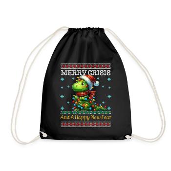 Merry Crisis Dino Weihnachten Ugly Christmas - Turnbeutel - Schwarz - Vorne