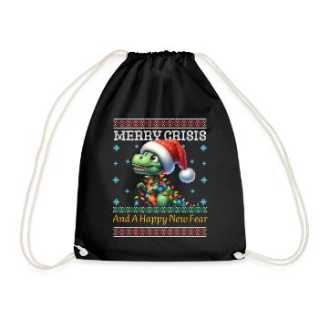 Dino Ugly Christmas Merry Crisis Weihnachten - Turnbeutel - Schwarz - Vorne