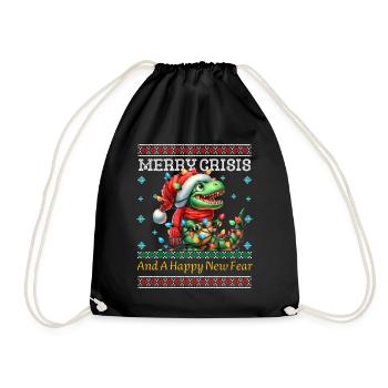 Dino T-Rex Merry Crisis Weihnachten Humor - Turnbeutel - Schwarz - Vorne