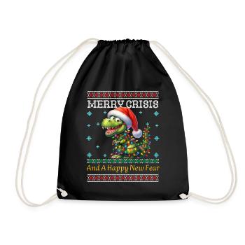 Weihnachten Merry Crisis Dino Ugly Christmas - Turnbeutel - Schwarz - Vorne