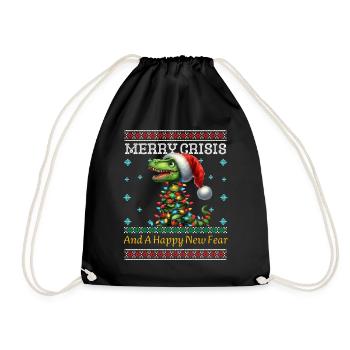 Weihnachten T-Rex Merry Crisis Ugly Christmas - Turnbeutel - Schwarz - Vorne