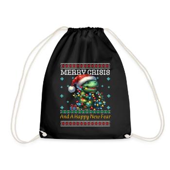 Dino Merry Crisis Ugly Christmas Weihnachten - Turnbeutel - Schwarz - Vorne