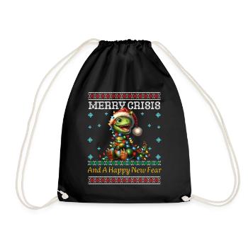 Dino Merry Crisis Weihnachten Ugly Christmas - Turnbeutel - Schwarz - Vorne