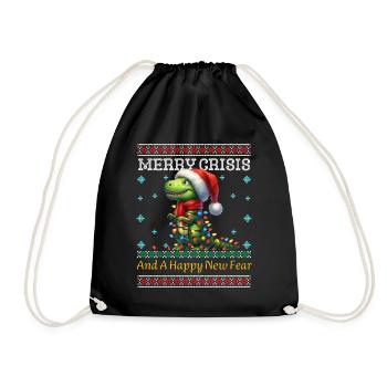 Dino Ugly Christmas Merry Crisis Weihnachten - Turnbeutel - Schwarz - Vorne