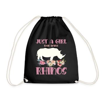 Simply a girl who loves rhinos flowers - Drawstring Bag - black - Front