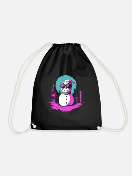 Retro Schneemann Retrowave Synthwave Geschenk - Turnbeutel - Schwarz