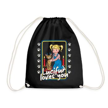 Lucifur Loves You Cat Kids - Drawstring Bag - black - Front