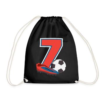 Fußball Geburtstag 7-Jährige Kindergeburtstag - Turnbeutel - Schwarz - Vorne