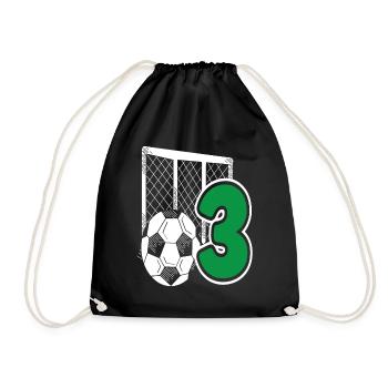 Football Birthday 3 Year Old Children's Birthday Party - Drawstring Bag - black - Front