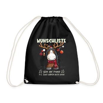 Weihnachten Pferd Wunschliste Pferdemotiv Spruch - Turnbeutel - Schwarz - Vorne