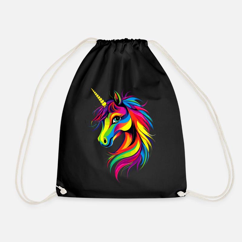 Einhorn Bunt Regenbogen Pferde Reiten Einhörner - Turnbeutel - Schwarz