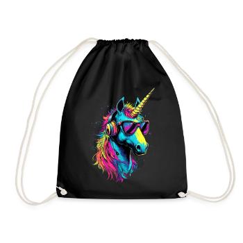 Einhorn Bunt Regenbogen Pferde Reiten Einhörner - Turnbeutel - Schwarz - Vorne