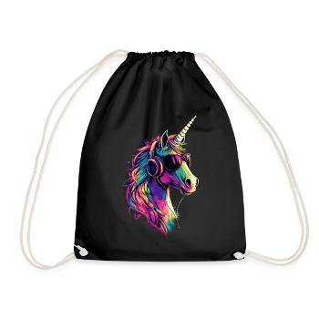 Einhorn Bunt Regenbogen Pferde Reiten Einhörner - Turnbeutel - Schwarz - Vorne