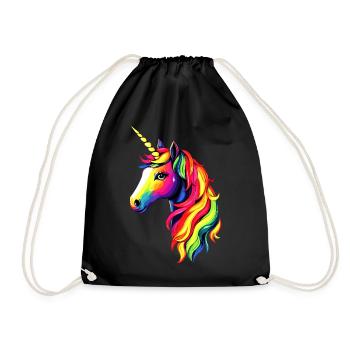 Einhorn Bunt Regenbogen Pferde Reiten Einhörner - Turnbeutel - Schwarz - Vorne