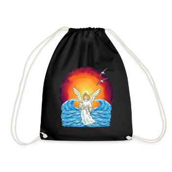 Angel Sunset Sea Waves Nature - Drawstring Bag - black - Front