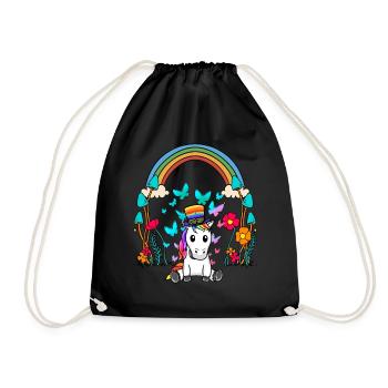 LGBT Regenbogen Regenbogenfahne Einhorn - Turnbeutel - Schwarz - Vorne