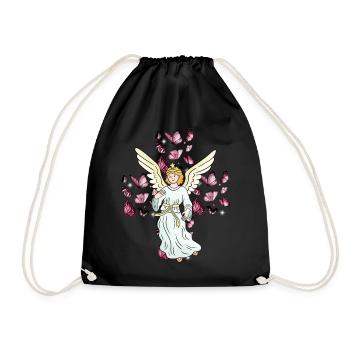 Celestial Angel Butterflies Cross Crosses - Drawstring Bag - black - Front