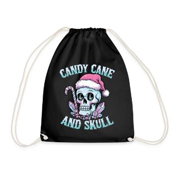 Candy Cane And Skull Pastel Goth Christmas Skull - Drawstring Bag - black - Front