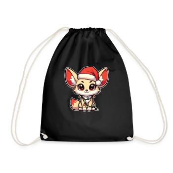 Christmas Hat Christmas Fairy Lights Fennec - Drawstring Bag - black - Front