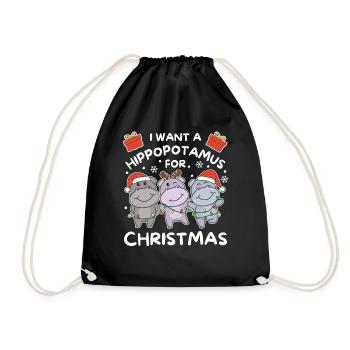 I want a hippo for Christmas cute hippos - Drawstring Bag - black - Front