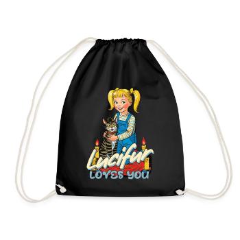 Lucifur Loves You Cat Humor - Drawstring Bag - black - Front