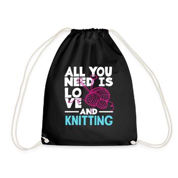 Alles Was Du Brauchst Ist Liebe Und Stricken - Turnbeutel - Schwarz - Vorne