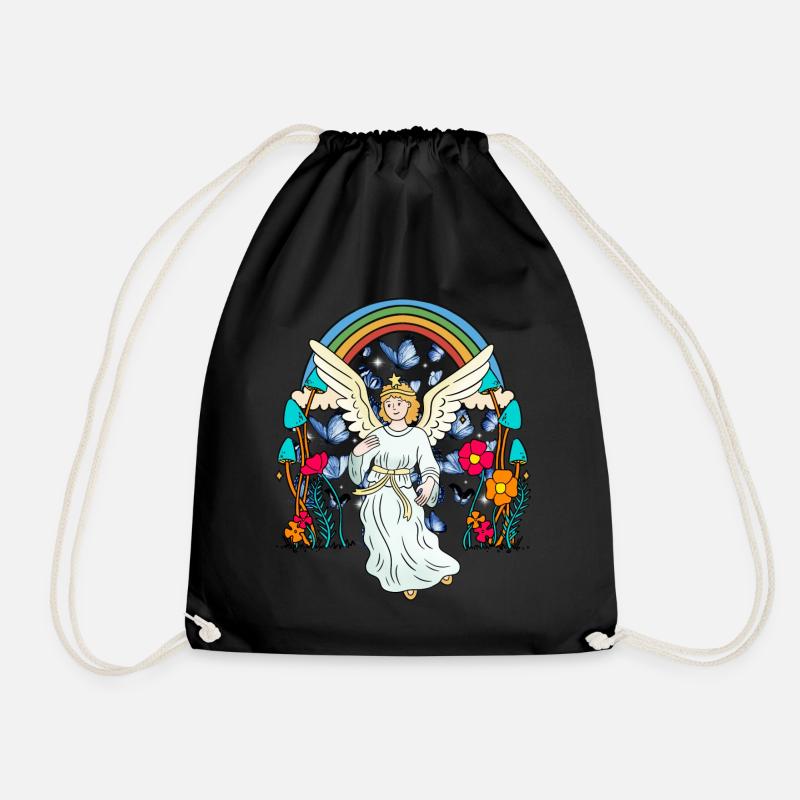 Regenbogen Engel Schutzengel Schmetterlinge Blume - Turnbeutel - Schwarz