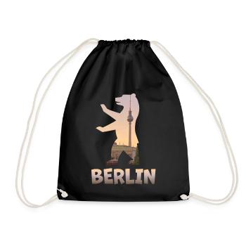 Berlin Bär gefüllt mit Skyline Fernsehturm - Turnbeutel - Schwarz - Vorne